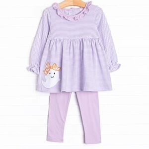 Stitchy Fish Bows and Boos Applique Legging Set, Purple 5